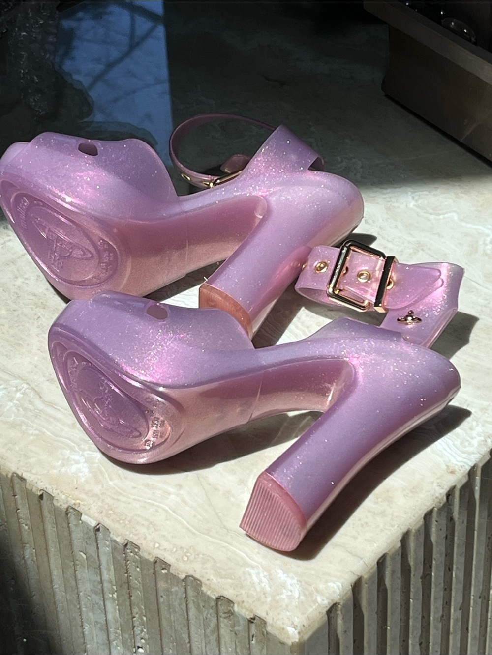 Vivienne Westwood Iridescent Lavender Platform Block Heels UV/Blacklight glow! - Picture 6 of 9
